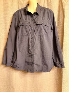 Eddie Bauer Ripstop Nylon Black Button-Down Summer Shirt Size L